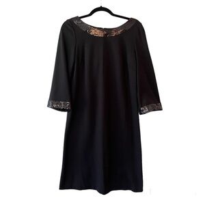 Ann Taylor Shift Dress Sequin Trim Black Size 4